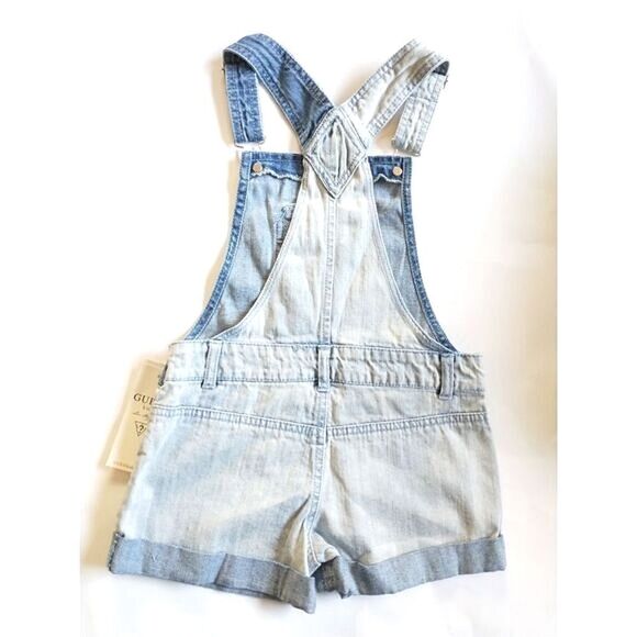 New! GUESS Girls' Denim Overall Shorts Jean Shortalls Floral Print Light Blue - Picture 3 of 3